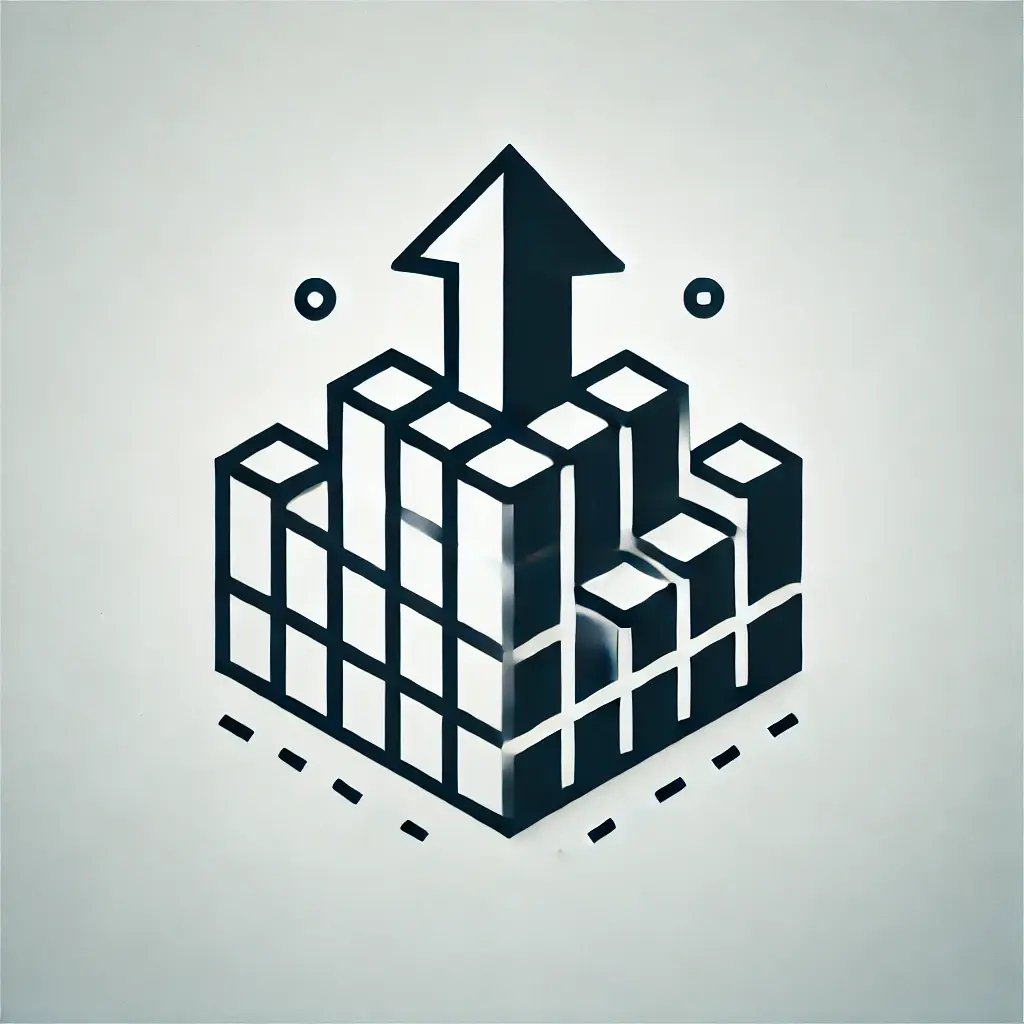 DALL·E 2024-11-18 11.43.58 - A minimalistic and modern icon representing scalable solutions. The design features an upward arrow integrated with stacked blocks or bars, symbolizin