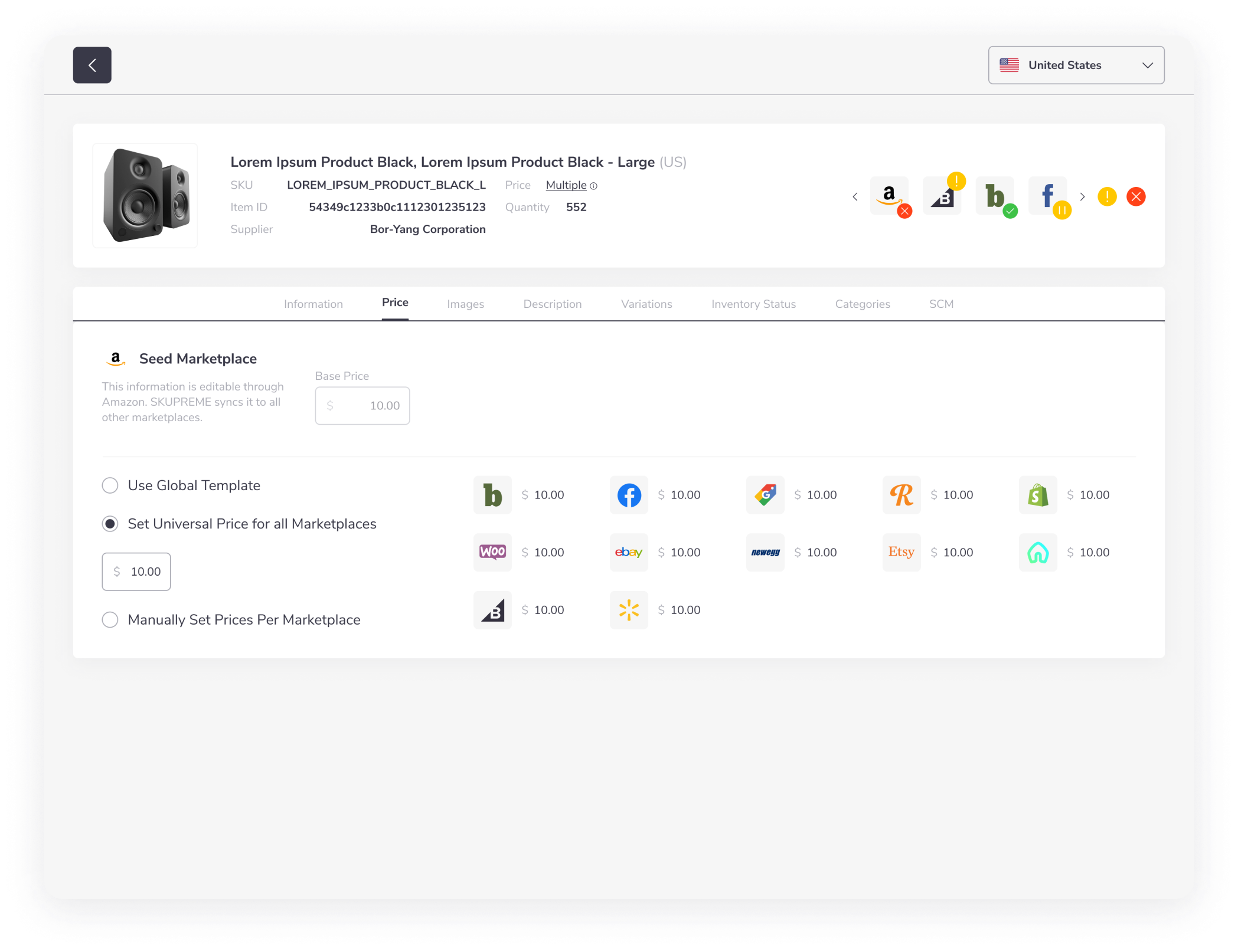 Catalog sync across marketplaces